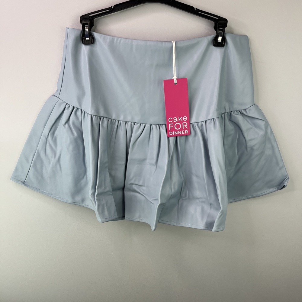 Cake For Dinner Womens Large Carolina Blue Libra Leather Pleated Mini Skirt NWT